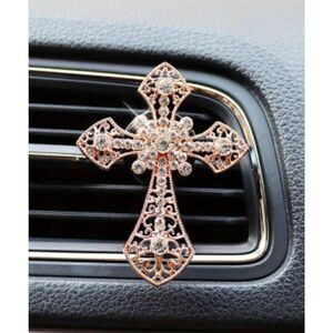 Ladies Elegant Gold Cross Car Vent Clip - Brand New